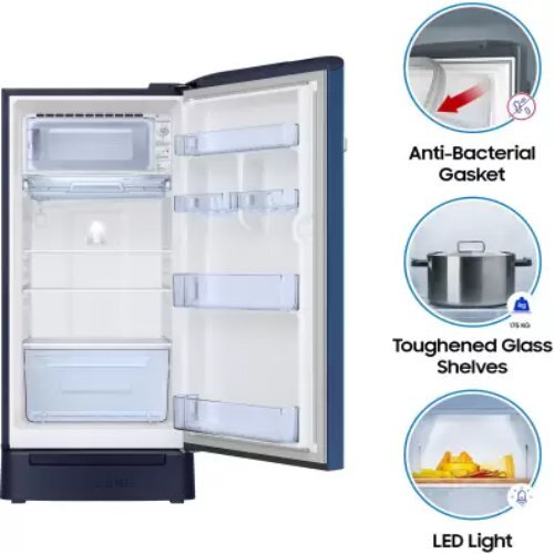 Blue Refrigerator With Base Drawer