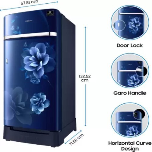Blue Refrigerator With Base Drawer