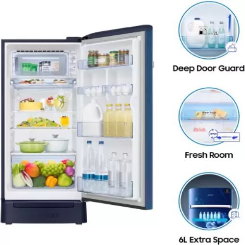 Blue Refrigerator With Base Drawer