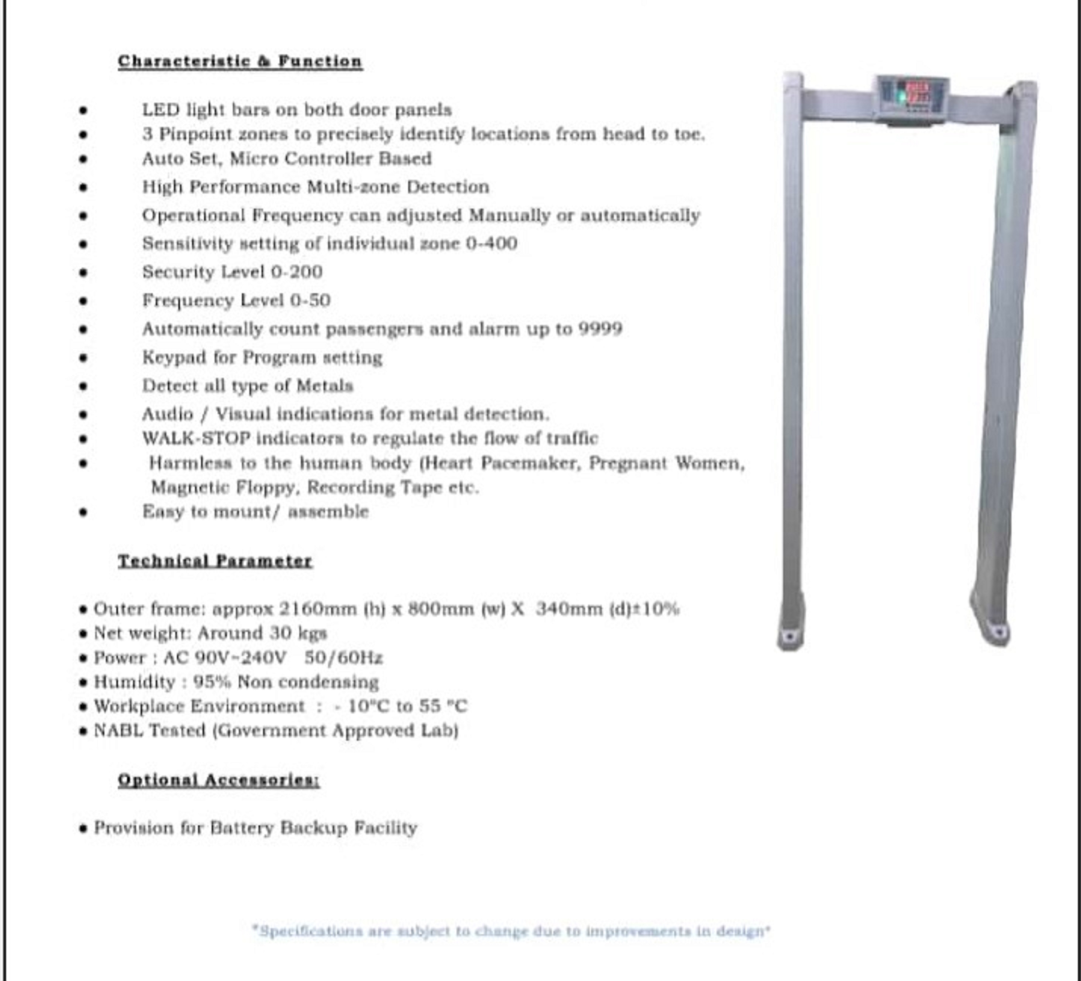 White Door Frame Metal Detector Single Zone