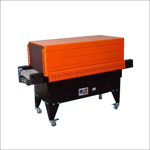Single Phase Shrink Tunnel Wrapping Machine - Stainless Steel, 1200x500x800 mm | Semi-Automatic, PLC Control, Orange-Black