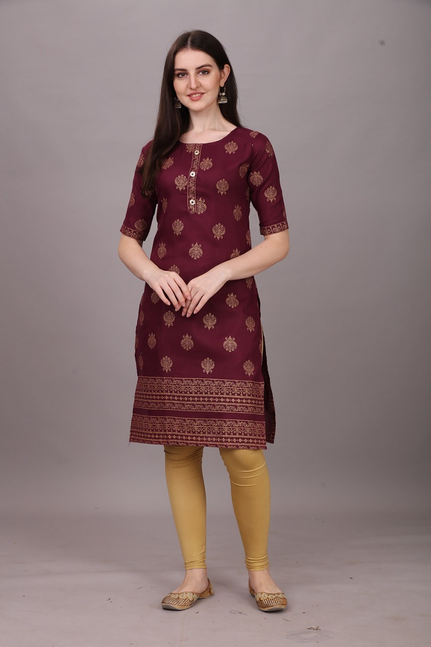Mira Kurti-pink - Cotton, Xs-xxl, A-line Style | 3-4th Sleeve, Printed Design, Casual & Formal Wear For All Seasons