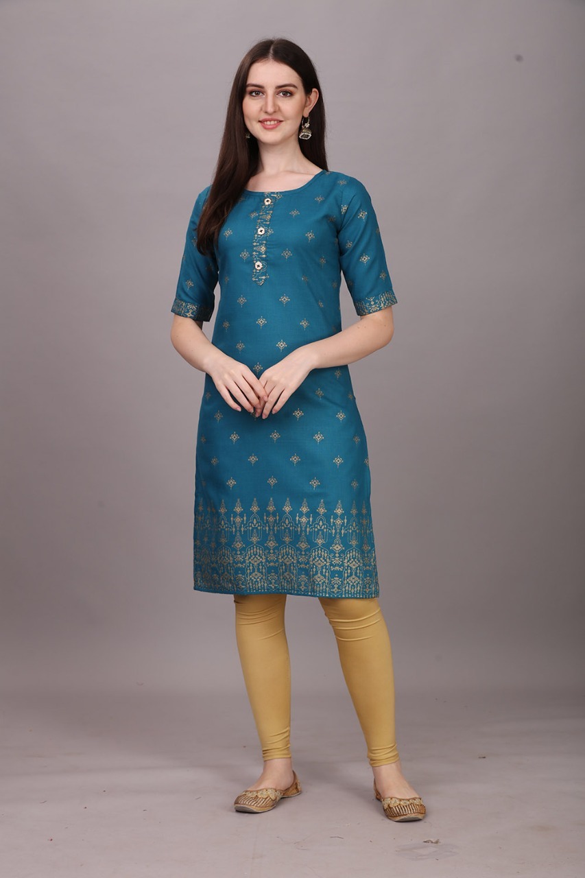 Mira Kurti-pink - Cotton, Xs-xxl, A-line Style | 3-4th Sleeve, Printed Design, Casual & Formal Wear For All Seasons