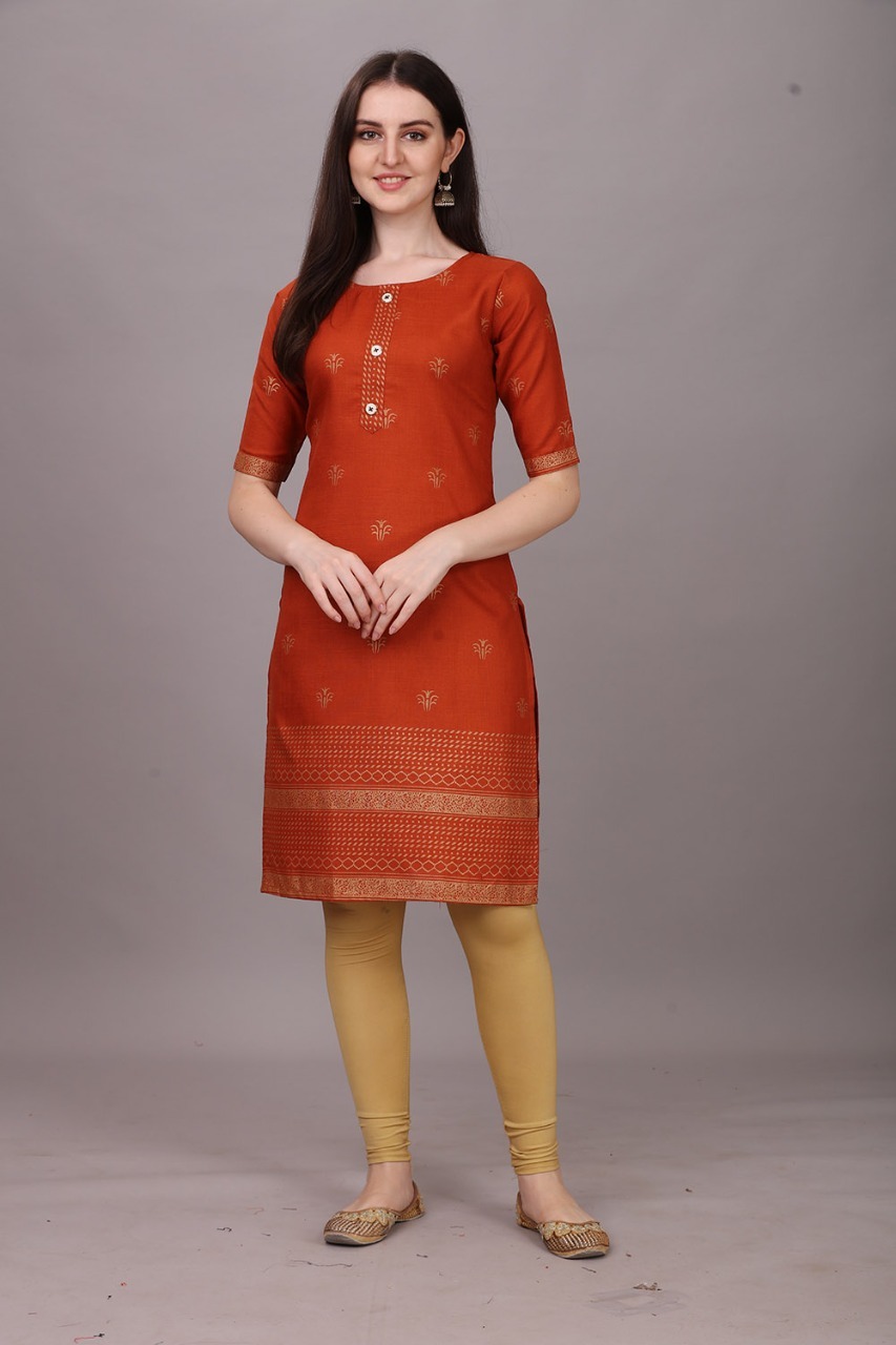 Mira Kurti-pink - Cotton, Xs-xxl, A-line Style | 3-4th Sleeve, Printed Design, Casual & Formal Wear For All Seasons