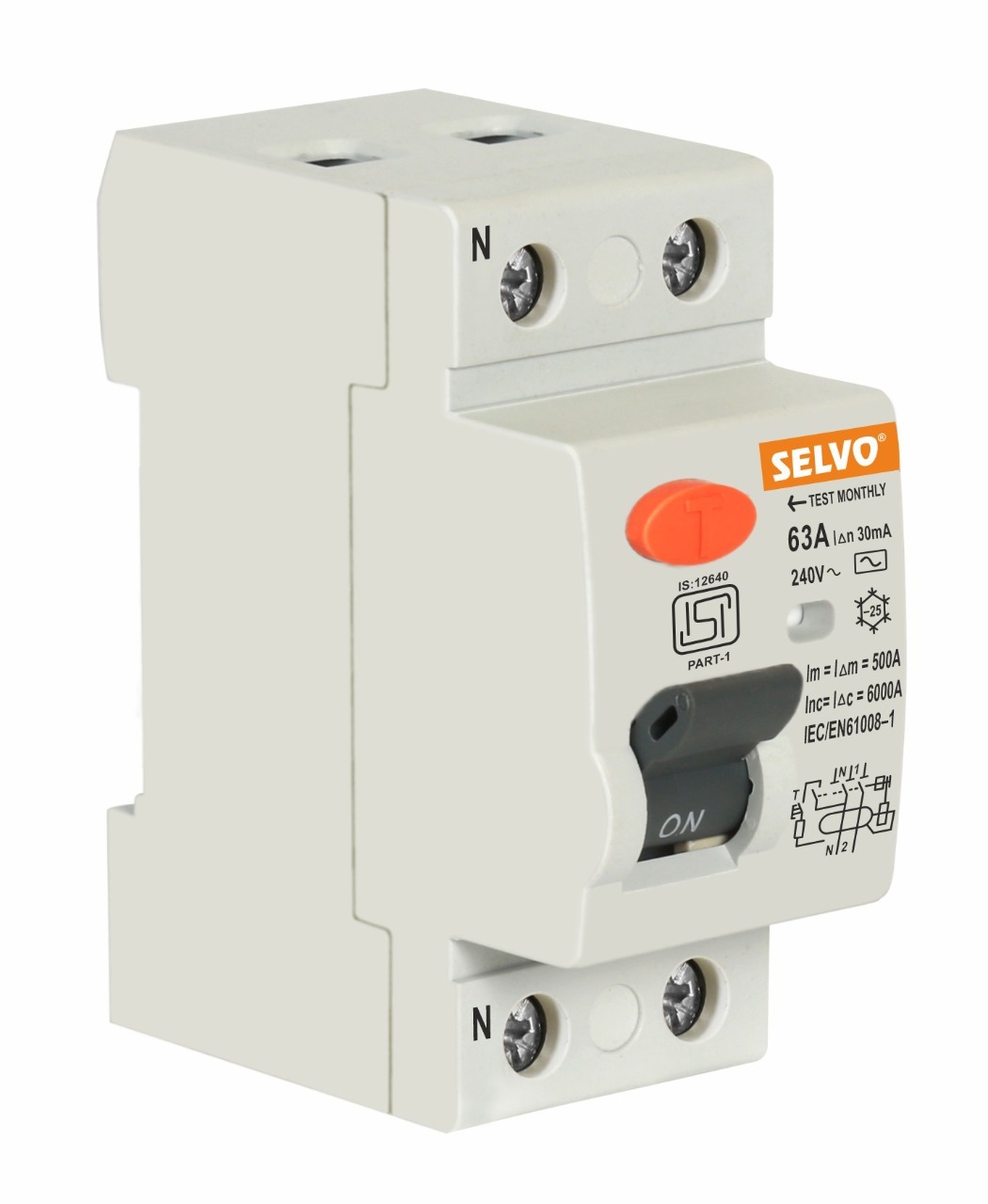 White Double Pole Residual Current Circuit Breaker
