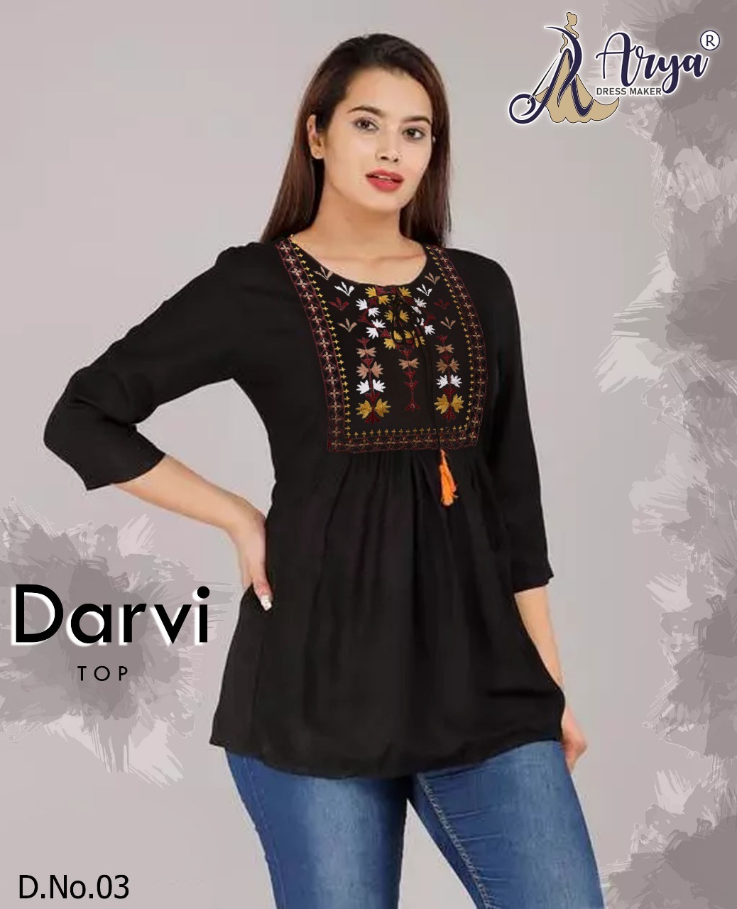Cotton Top - Green, M/l/xl/xxl | Three-quarter Sleeve, Round Neckline, Embroidered Thread Work, Casual Daily Wear