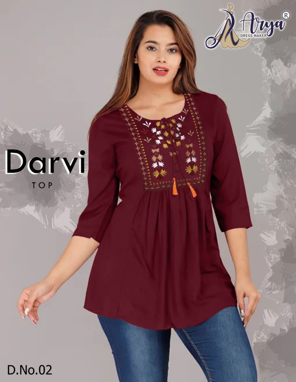Cotton Top - Green, M/l/xl/xxl | Three-quarter Sleeve, Round Neckline, Embroidered Thread Work, Casual Daily Wear