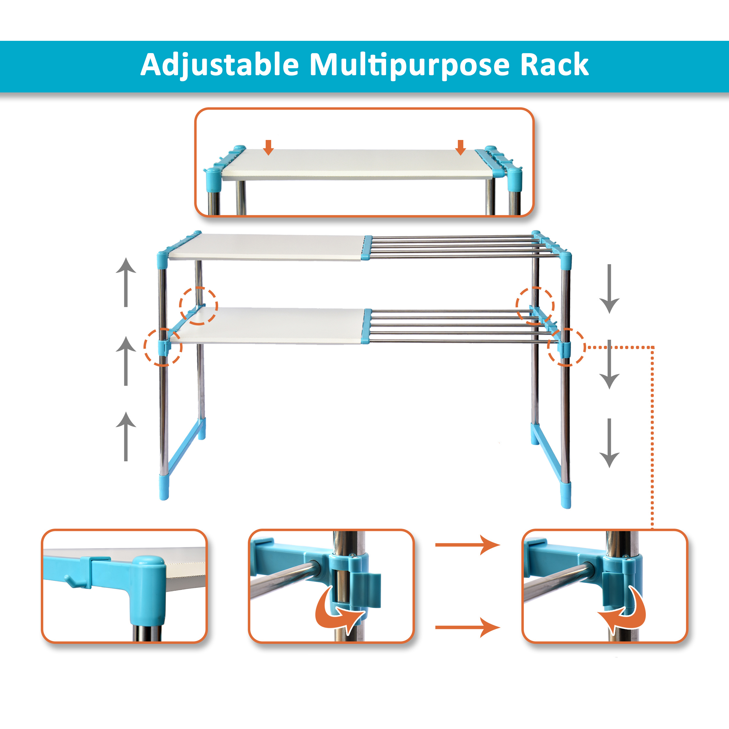 2 Layer Shoes Rack - Stainless Steel 2.1x1x2.1 Feet Cyan Blue | Adjustable No Assembly Required Rust-free Multipurpose Stand 1 Year Warranty