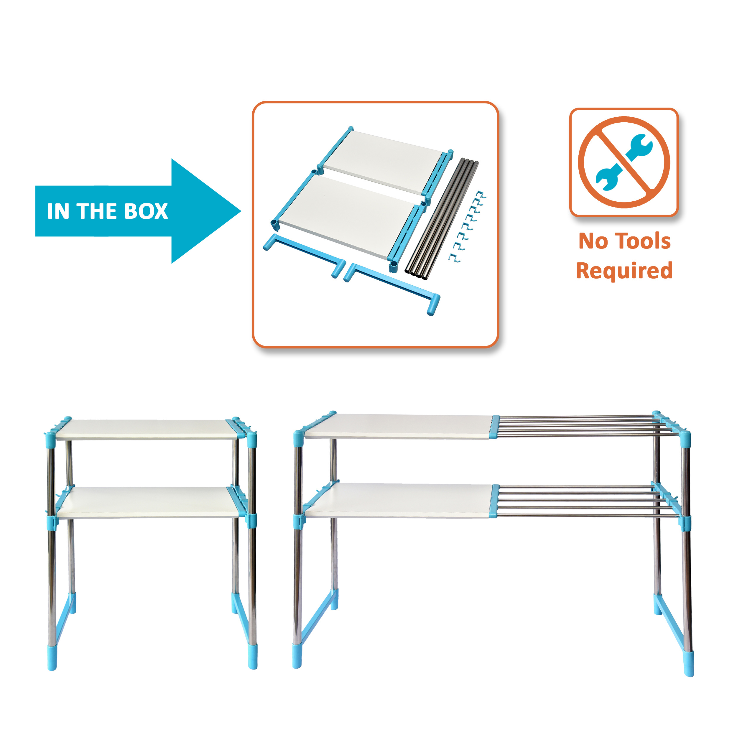 2 Layer Shoes Rack - Stainless Steel 2.1x1x2.1 Feet Cyan Blue | Adjustable No Assembly Required Rust-free Multipurpose Stand 1 Year Warranty