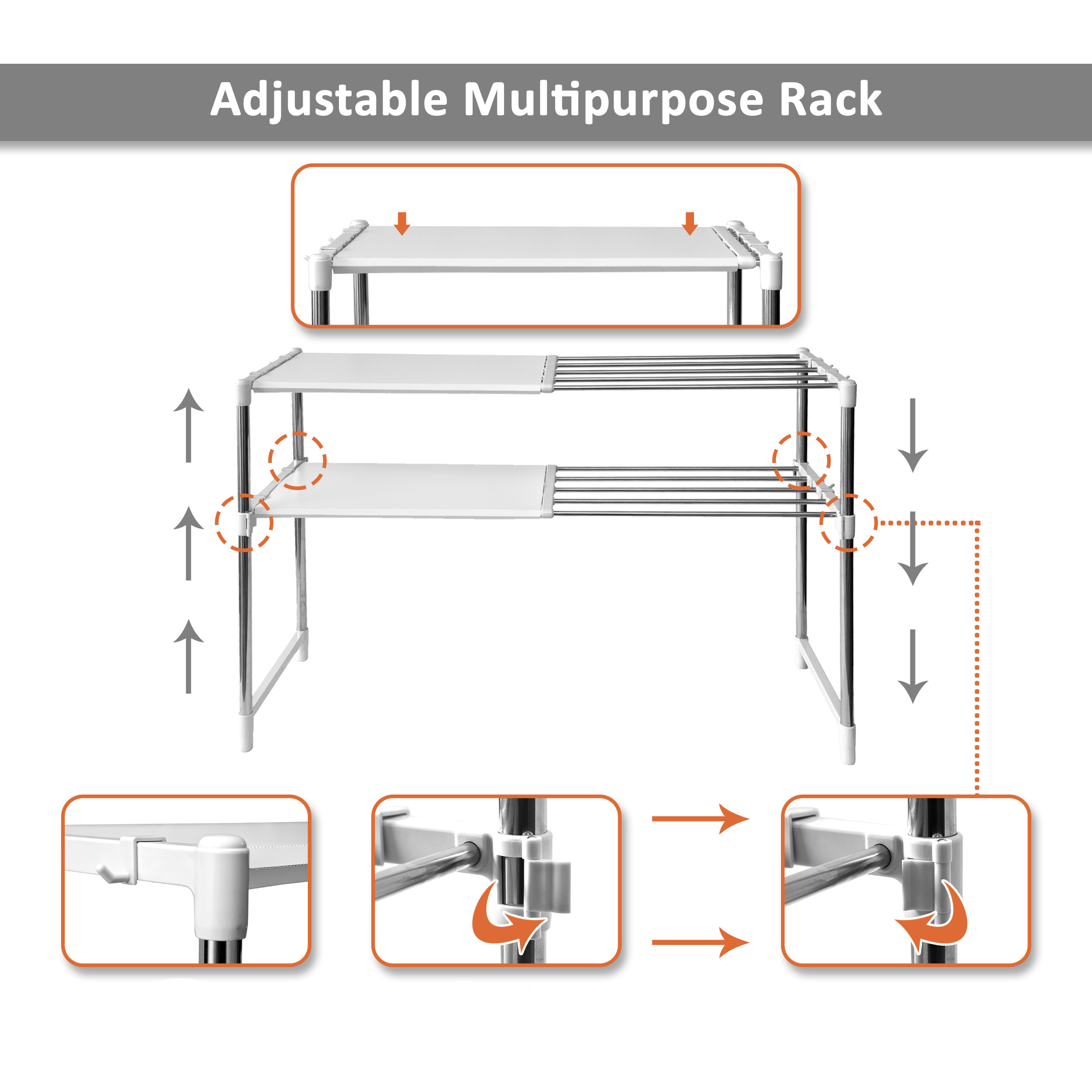 Livingbasics 2-tier Stainless Steel Multipurpose Shoe Rack - 50x30x65 Cm, Snow White, Heavy Duty & Adjustable Design For Home, Office, Bathroom & Kitchen Use