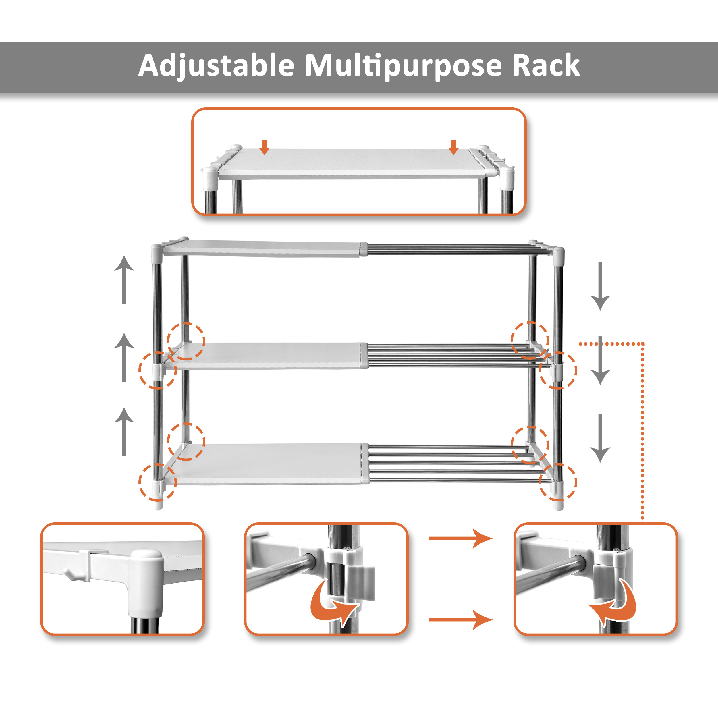Bathroom Rack - Stainless Steel, 50x30x65 Cm, Snow White | 3-layer Adjustable Multipurpose Stand For Kitchen, Office, Garage & Bathroom Storage