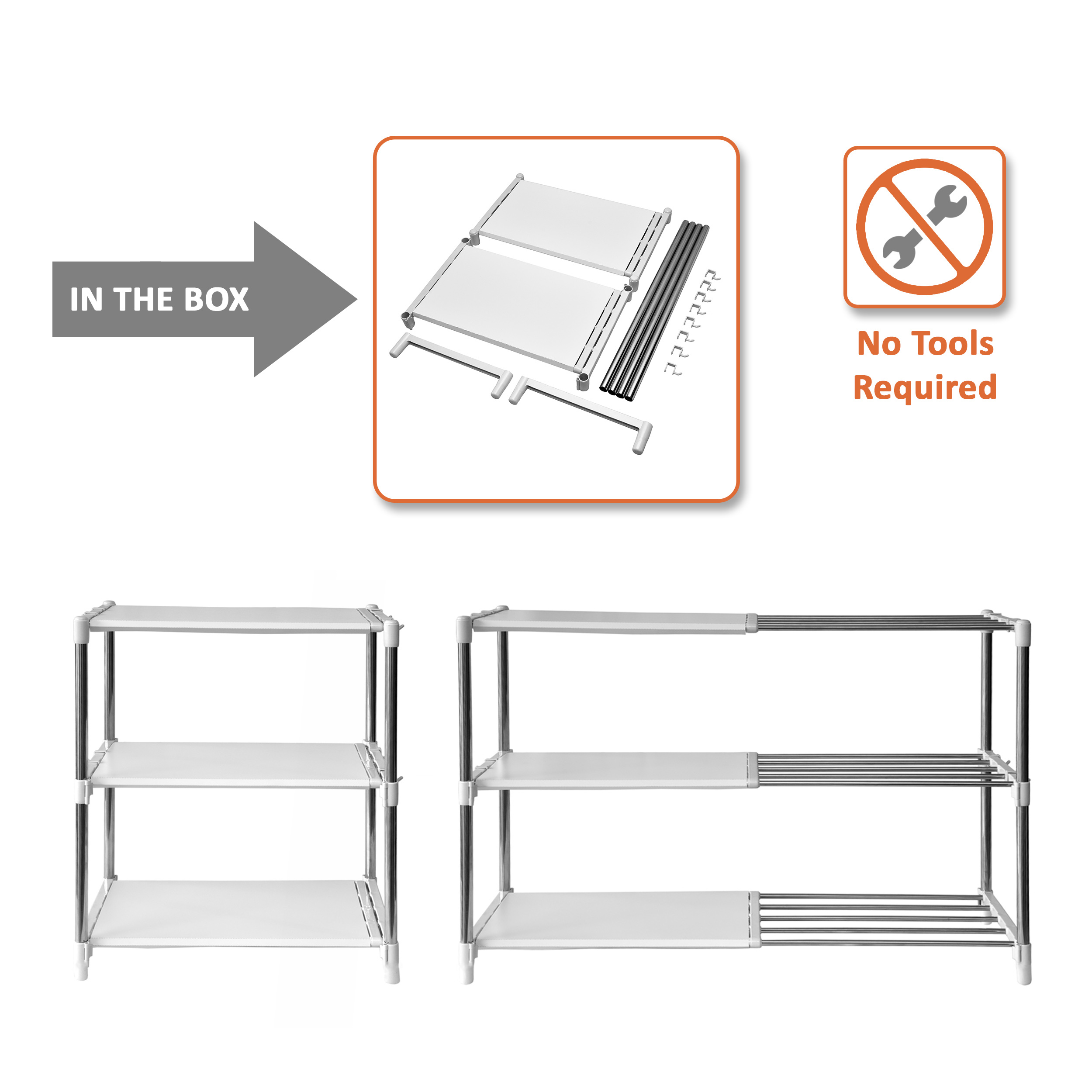 3 Layer Kitchen Racks - Stainless Steel & Abs 50*30*65 Cm Snow White | Adjustable & Multipurpose Stand For Kitchen Office Bathroom & More