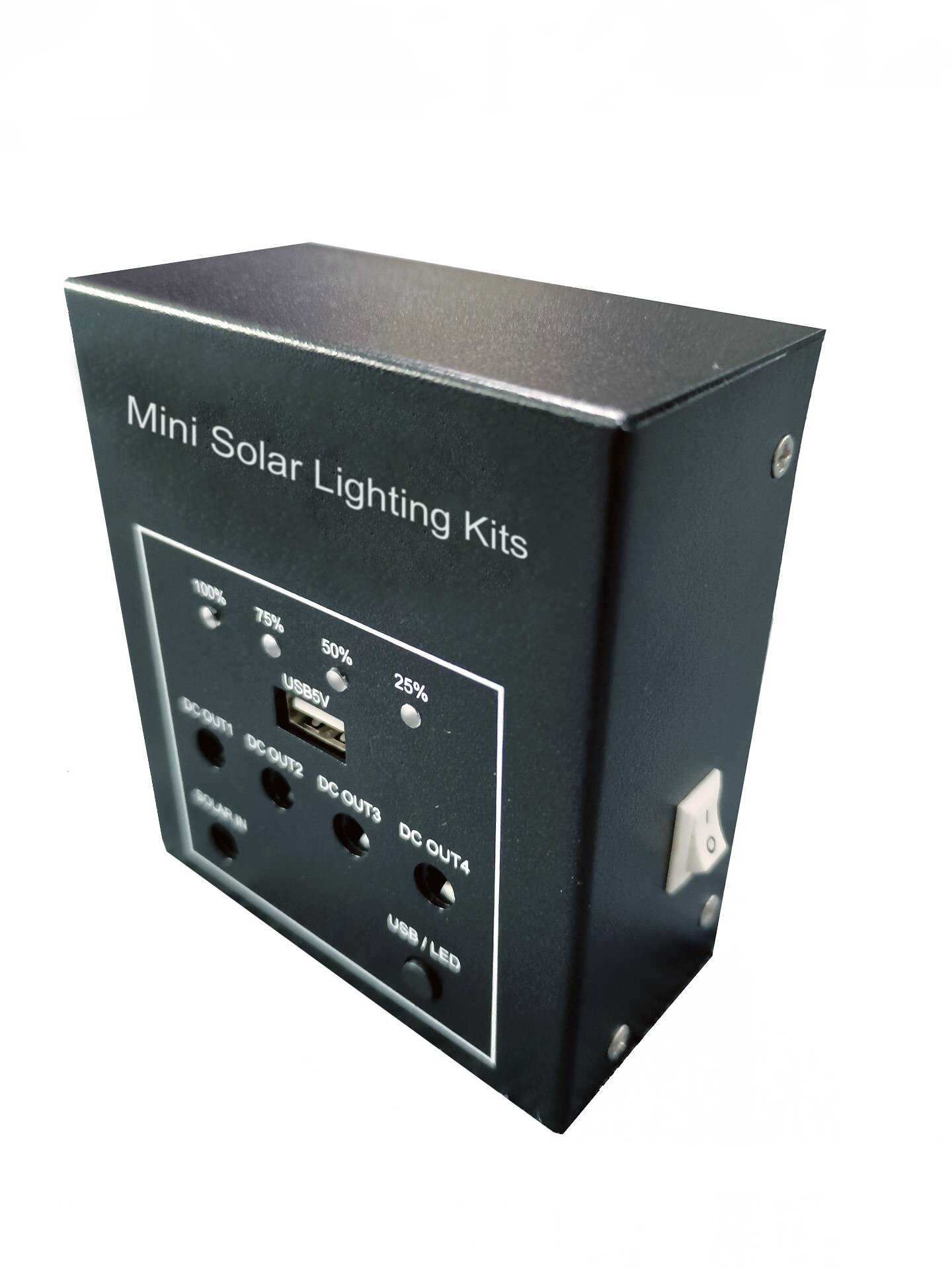 Mini Solar Lighting Kits - Iron, 10.3x9.3x4.5 Cm | 3000mah Battery, 5w Solar Panel, 4 Led Bulbs With 3m Cable, Usb Charging