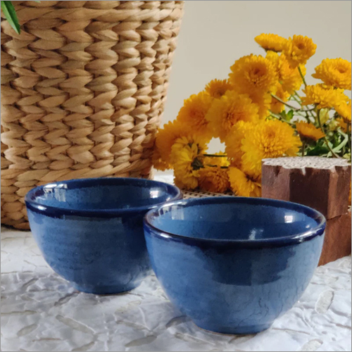 Set Of 2 Textured Blue Pallate Bowl - Ceramic, Customized Size , Polished Surface Finish with Abstract Pattern, Durable and Heat Resistant
