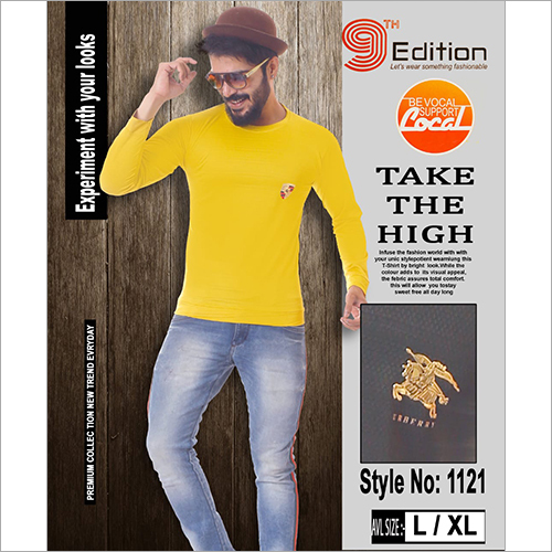 Different Available Mens Full Sleeve Yellow T-Shirt