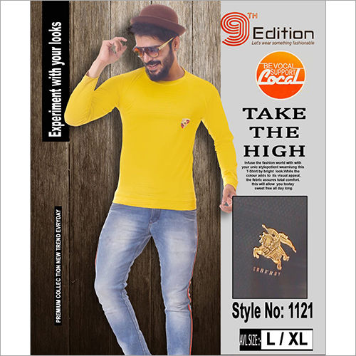 Different Available Mens Full Sleeve Yellow T-shirt