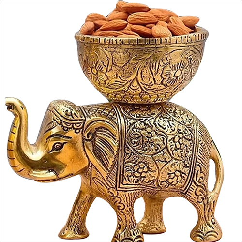 गोल्ड प्लेटेड ड्राई फ्रूट स्टैंड हाथी के साथ
