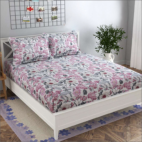 Flora Print Cotton Bed Sheet - 100% Cotton, Smooth Finish with Matching Pillow Cover | Washable, Soft & Durable for Household & Commercial Use