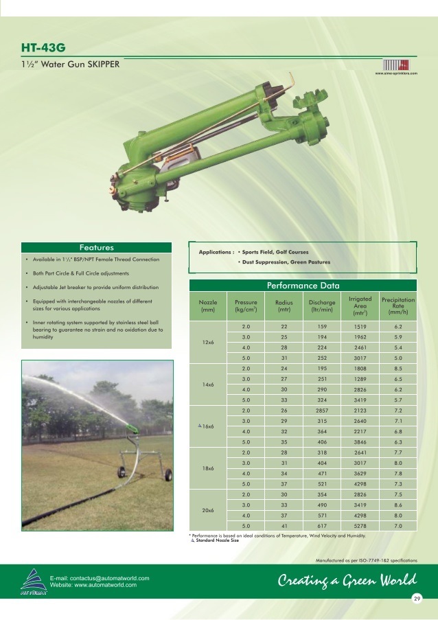 Ht43g Skipper Rain Gun With 4 Ft Height Diameter: 74 Meter (M)