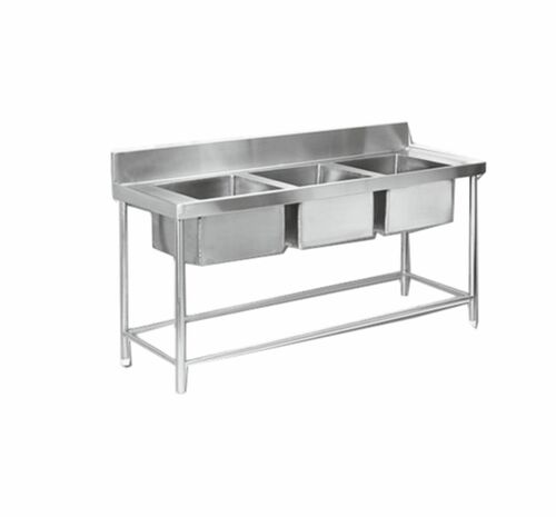 Three Sink Unit - Stainless Steel, Easy Installation for Restaurants, Ideal for Home and Hotels