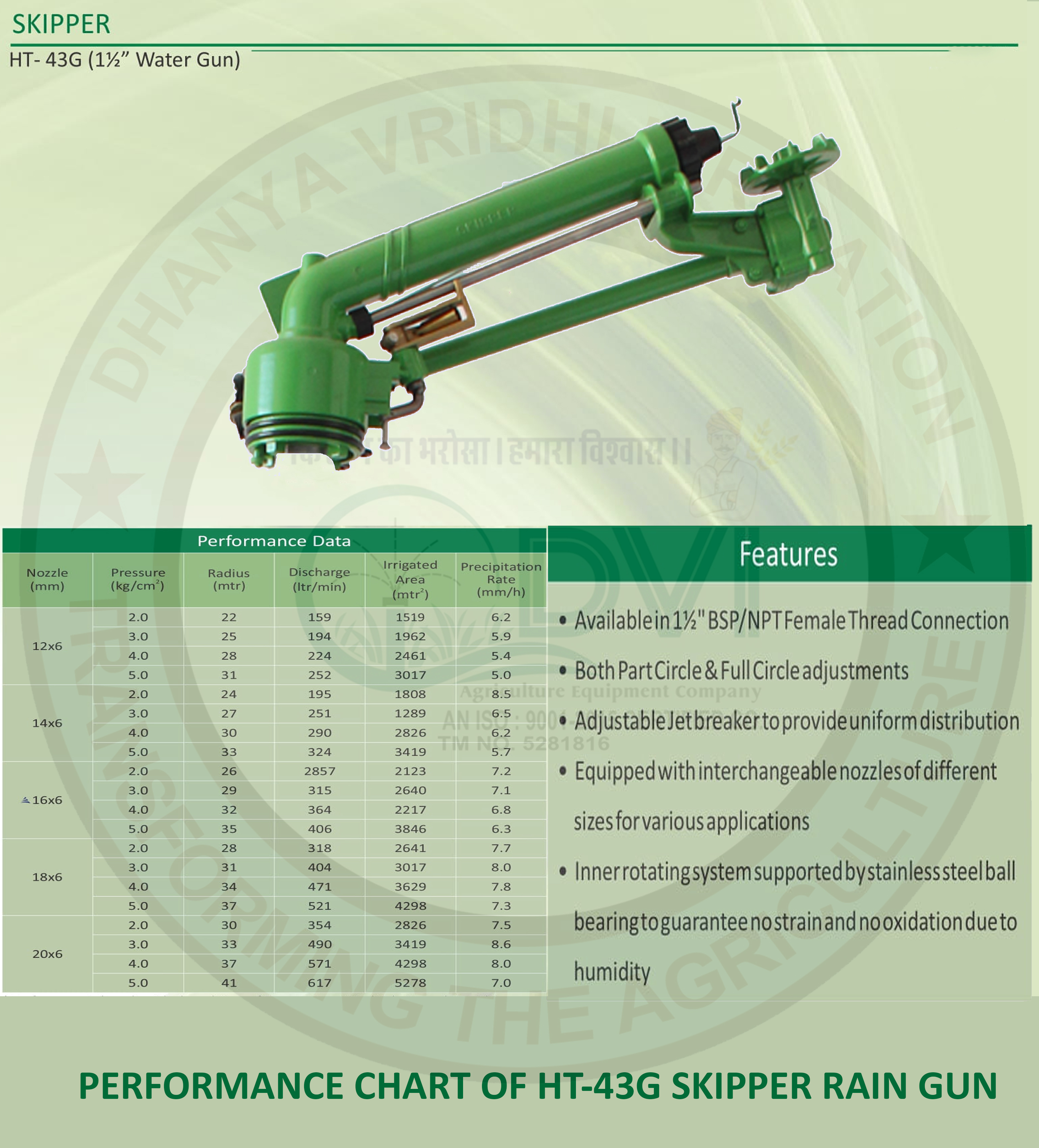 Automat Skipper - Metal 74m Diameter, 12ft Height | Full & Part Circle Irrigation Gun For Efficient Crop Watering, Adjustable Nozzle Elevation 22-28 Degrees, Vibration-free Gear Drive