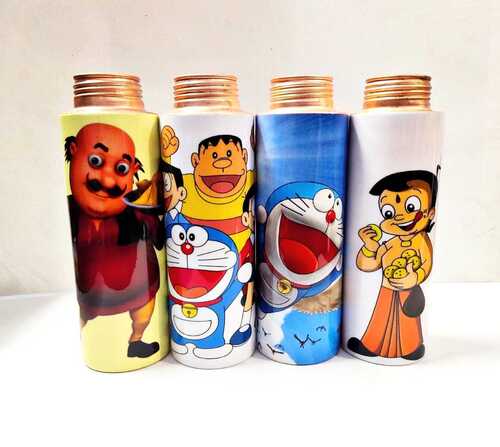 Copper Cylinder Bottle - Copper, Round Shape, Multicolor | Screw Cap, Enamel Design, Includes Care Instructions And Cleaning Powder