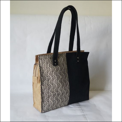 Jute Juco Shoulder Bag - Jute Material, Flexible Size, Black & White Printed Pattern | Customized Design, Durable, Degradable Environment with Flexiloop Handle