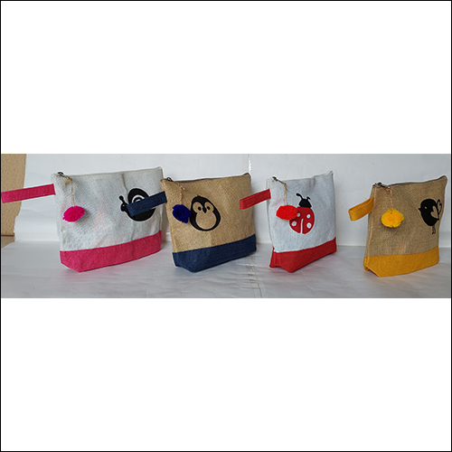 Multicolour Lady Bird Print Jute Pouch