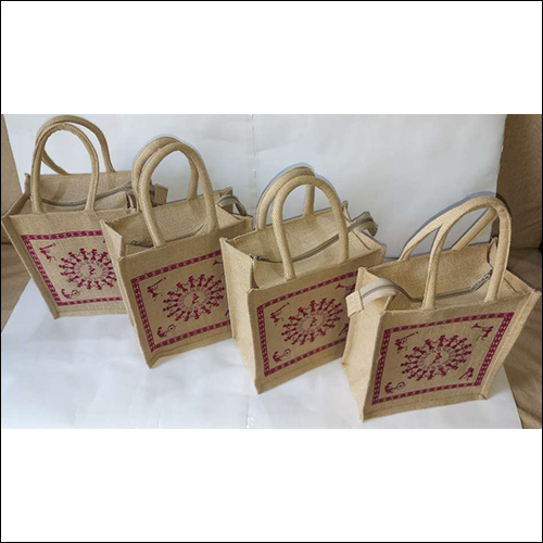 Brown Worli Print Jute Bag