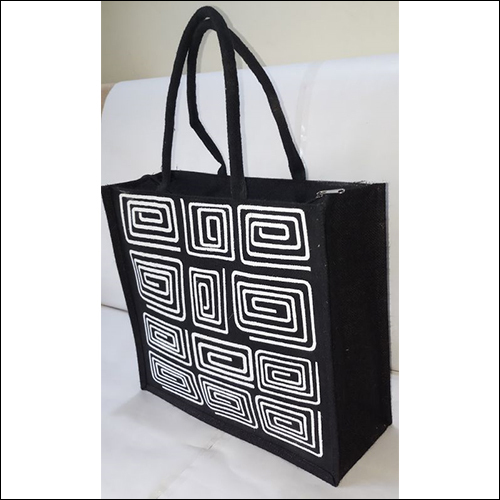 Black & White Spiral Print Jute Bag