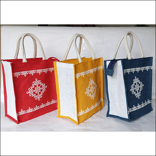 Multicolour Kolam Print Jute Bag