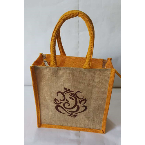 Yellow Ganapati Printed Jute Bag