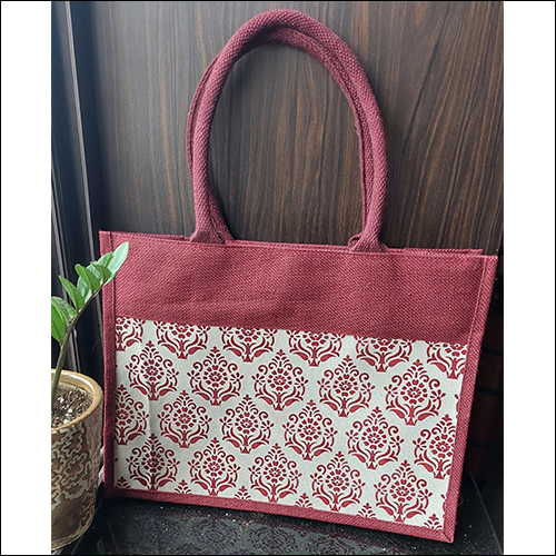 Printed Canvas Jute Shopping Bag - 16" x 12" x 6" | Pink, Durable, Degradable, Environmentally Friendly, Reusable, Flexiloop Handle