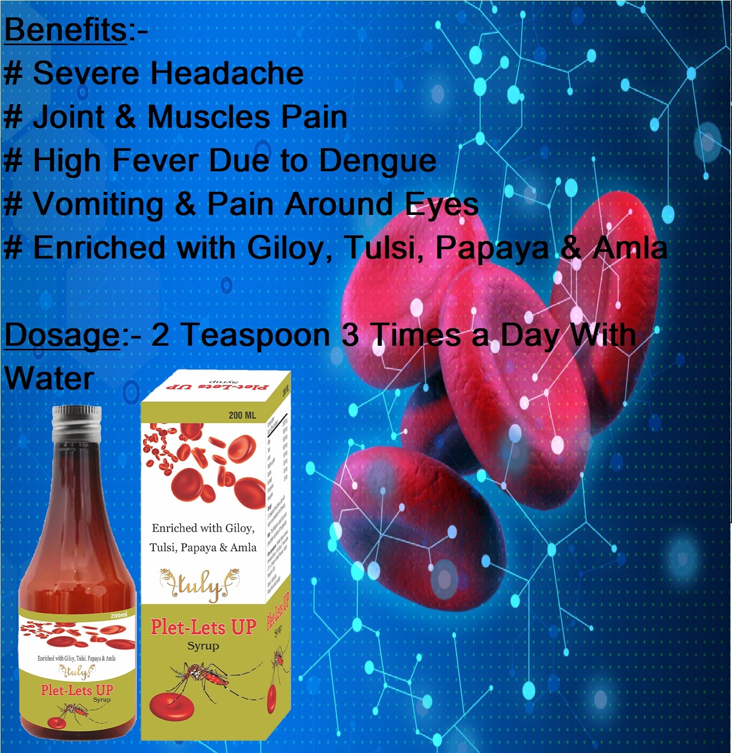 Giloy Blood Purifier Syrup - Beneficial For Dengue And Joint Pain Relief | With Papaya, Tulsi, Amla, 2 Teaspoons Thrice Daily