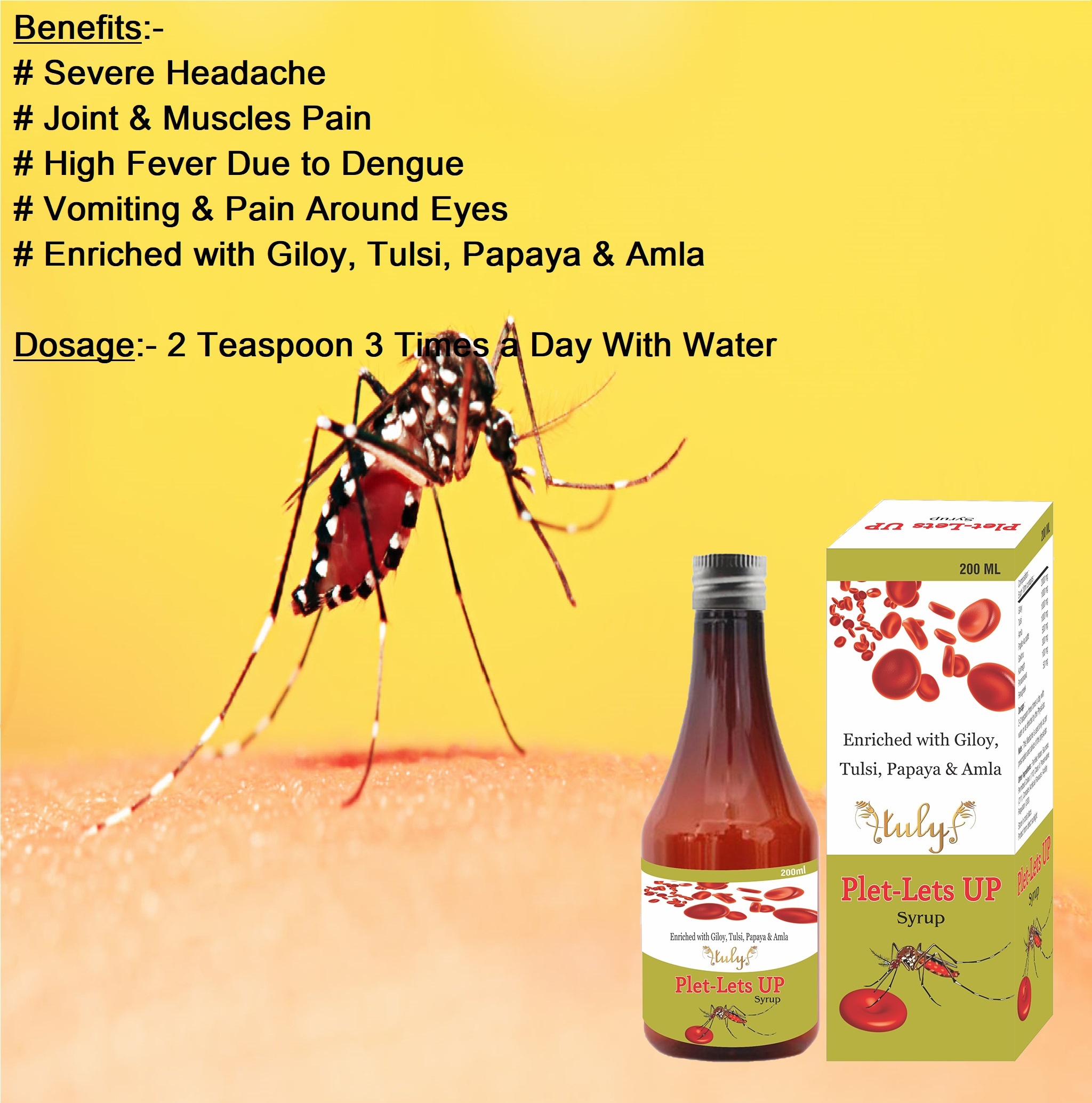 Giloy Blood Purifier Syrup - Beneficial For Dengue And Joint Pain Relief | With Papaya, Tulsi, Amla, 2 Teaspoons Thrice Daily