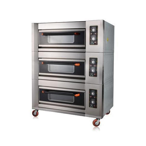थ्री डेक ओवन - स्टेनलेस स्टील, ग्रे आयताकार | सेमी ऑटोमैटिक, 220-240v, 1-वर्ष की वारंटी, रेस्तरां और होटलों के लिए आदर्श