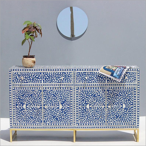 मशीन से बना फ्लोरल डिज़ाइन बफेट नेवी ब्लू