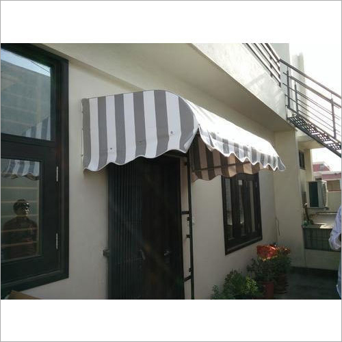 Door Awning - Metal Frame, Multicolor Striped Pattern | Waterproof Sunshade, Smooth Finish, Aesthetic Design