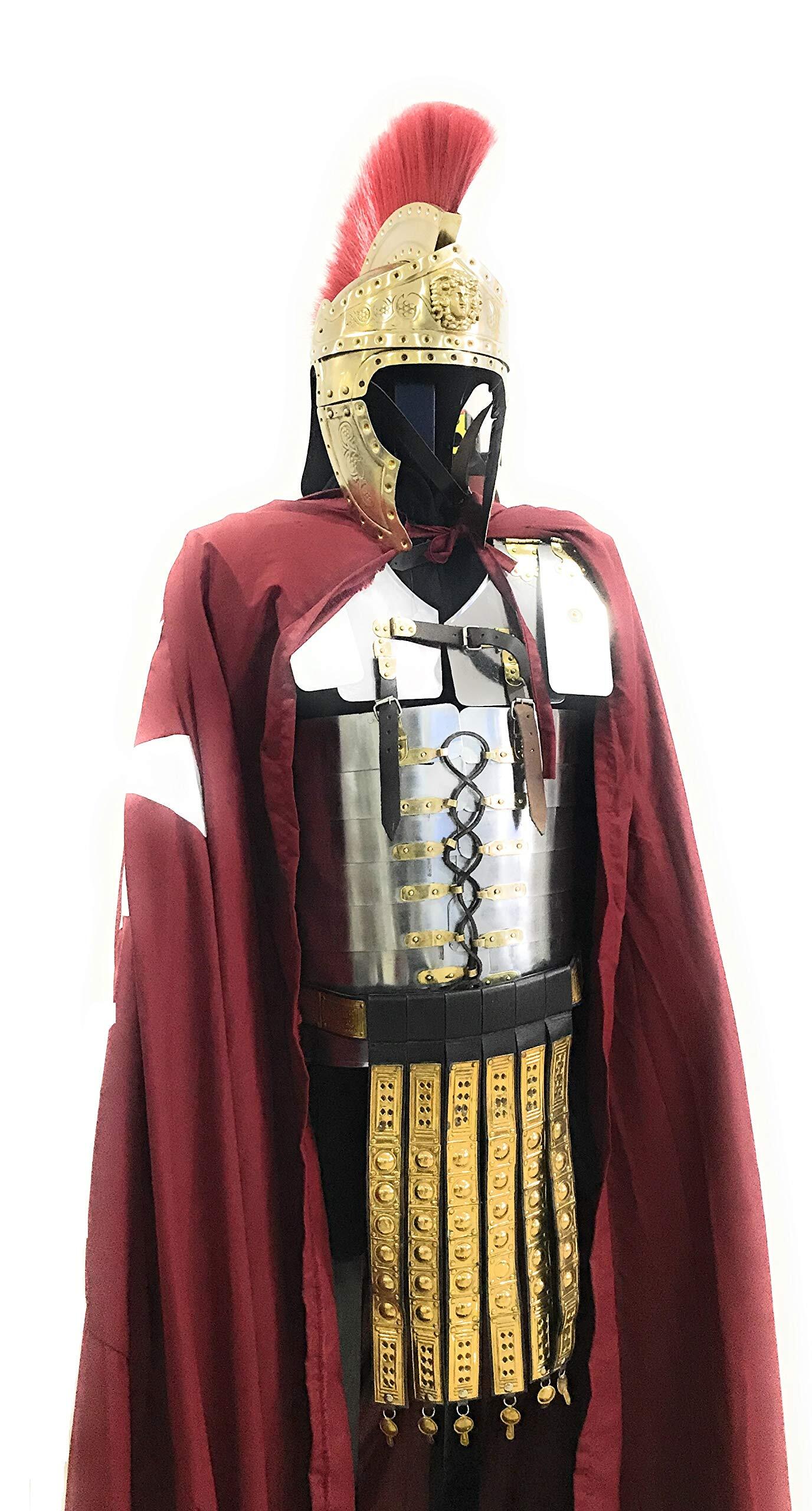 Roman Lorica Segmentata Armor With Attached Roman Cingulum Belt Cloak And Roman Helmet Halloween Functional Complete Outfit