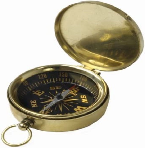 Redskytrader 1 3/4 Inches Pocket Compass Key Chain Brass With Black Face