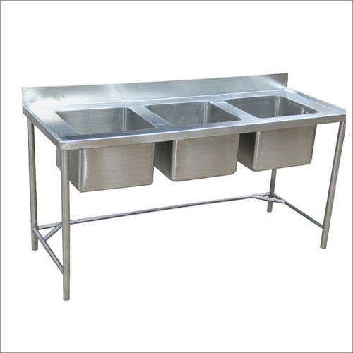 Three Sink Unit - Stainless Steel, Different Sizes Available | Manual Operation, Ideal for Canteens and Hotels, Warranty Included