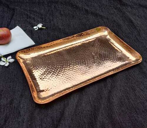 Metal High Quality Copper Hammered Tray With Shining Polish