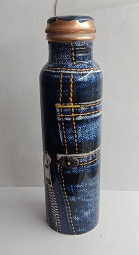 COPPER NEW DESIGN ENAMEL BOTTLE - 1 Liter Capacity, Round Shape, Blue Color | Energized Water Benefits with Timeless Copper Tradition