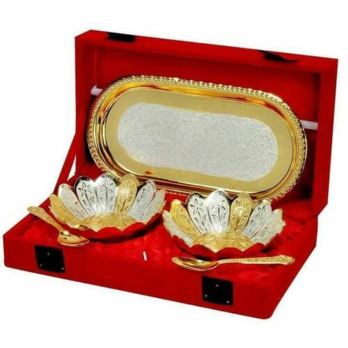 Gold Plated Antique Bowl Set - 5 Piece Decorative Collection | Elegant Home Decor Gift In Fancy Red/blue/golden Box