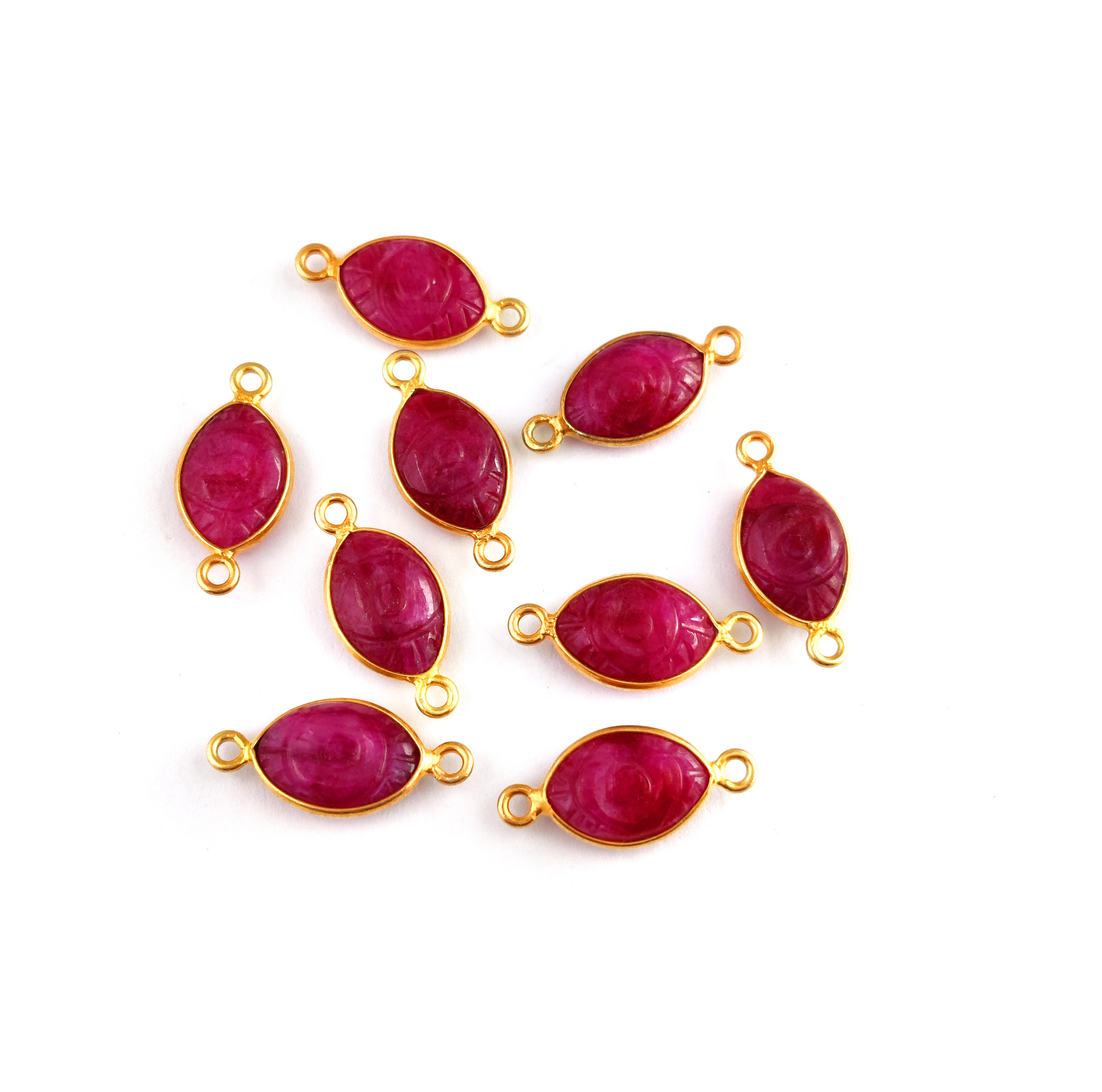 Gemstone Marquise Evil Eye Connector - 8x12mm Gold Vermeil 2 Loop Bezel Connector - Evil Eye Connector Size: 8x12 Stone Size