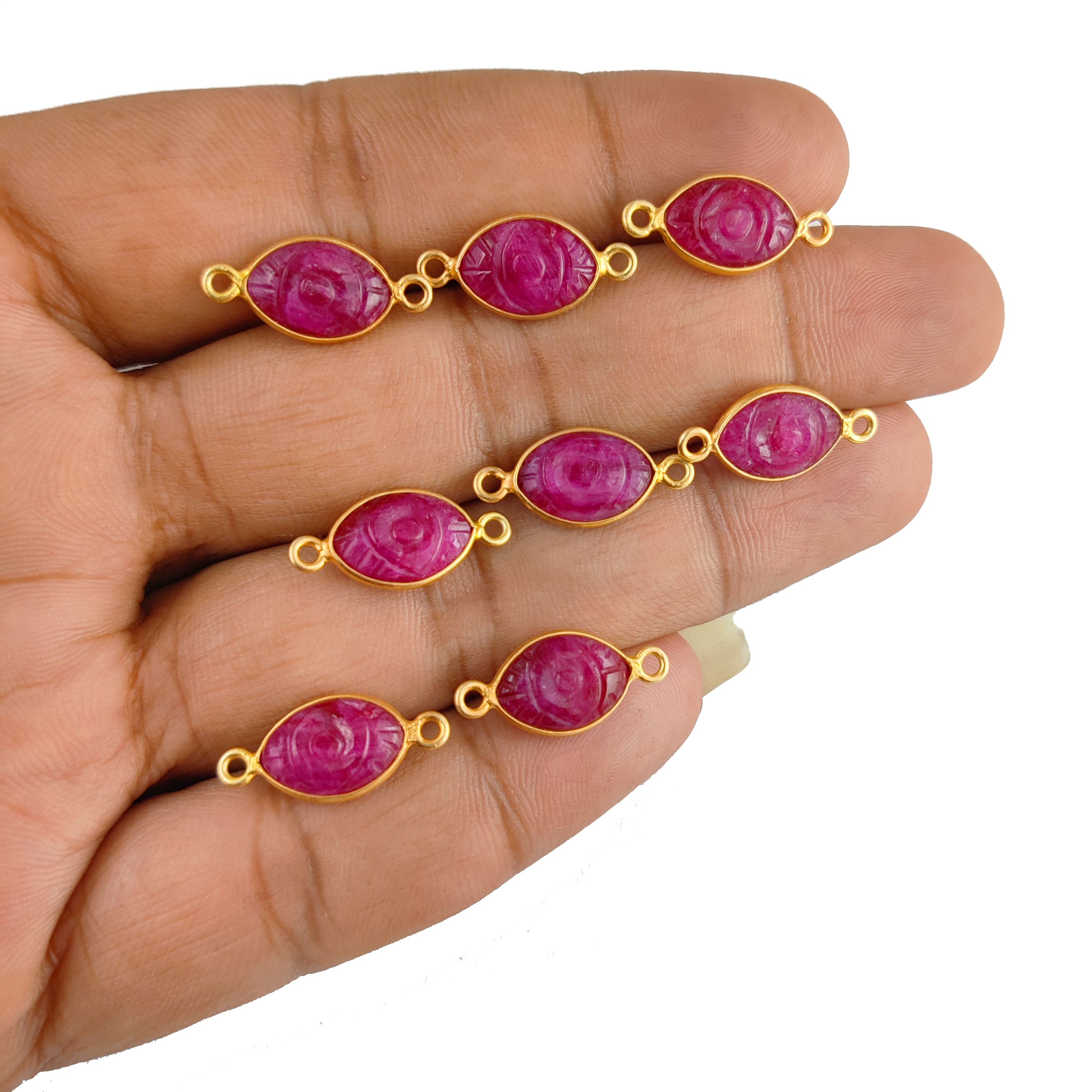 Gemstone Marquise Evil Eye Connector - 8x12mm Gold Vermeil 2 Loop Bezel Connector - Evil Eye Connector Size: 8x12 Stone Size