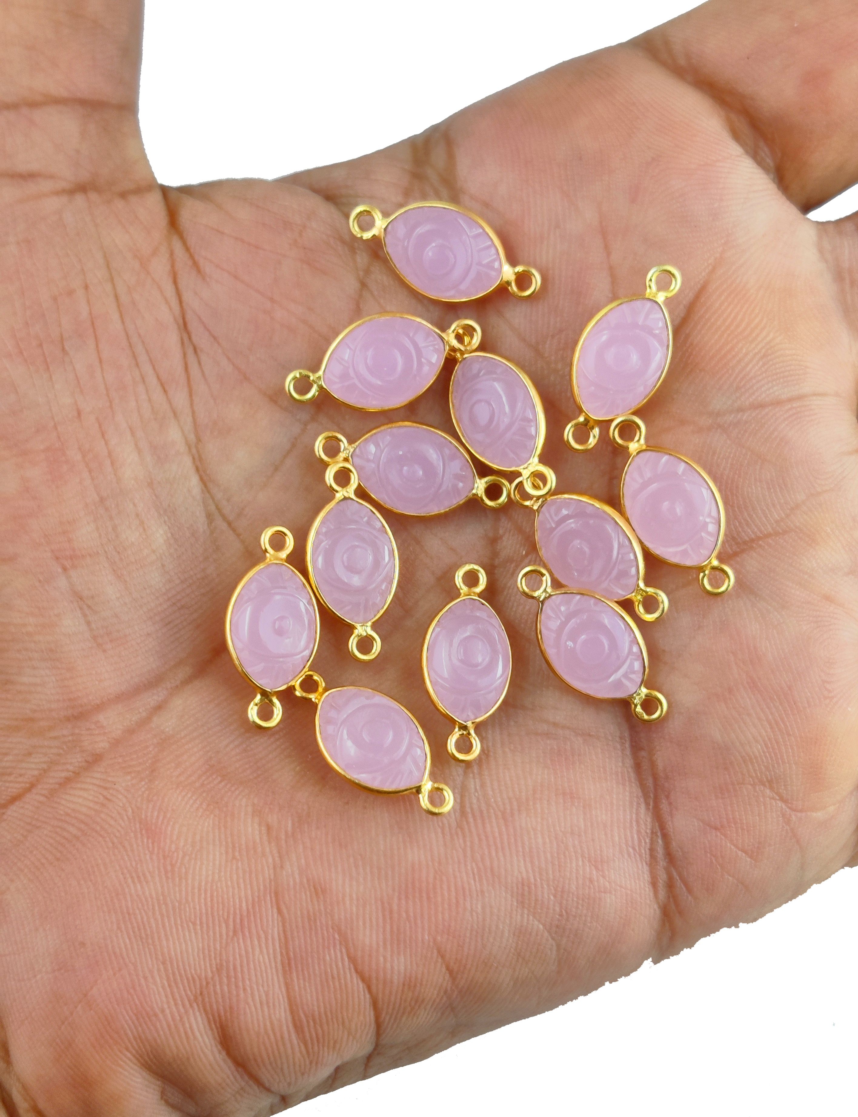 Gemstone Marquise Evil Eye Connector - 8x12mm Gold Vermeil 2 Loop Bezel Connector - Evil Eye Connector Size: 8x12 Stone Size