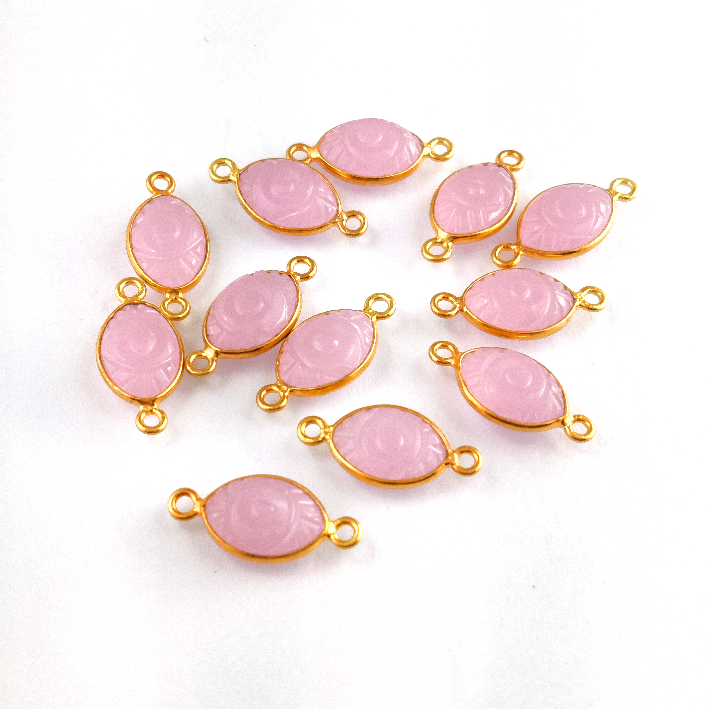 Gemstone Marquise Evil Eye Connector - 8x12mm Gold Vermeil 2 Loop Bezel Connector - Evil Eye Connector Size: 8x12 Stone Size