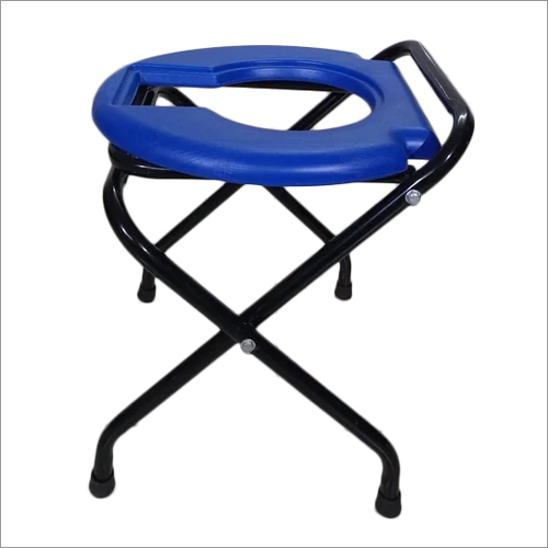 Blue Folding Commode Stool - Pvc Seat, 2 X 4 Feet Size, Blue And Black Color, Crc Steel Frame, 100 Kgs Load Capacity, Polished Finish, 12-month Warranty