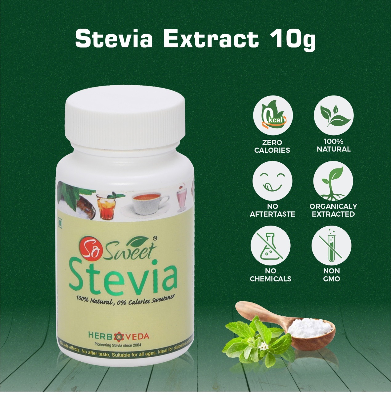 So Sweet Stevia - 10 Gm Powder Extract | 100% Pure, Naturally Sweet, Sugar-free, Zero Calories, 300 Times Sweeter Than Sugar